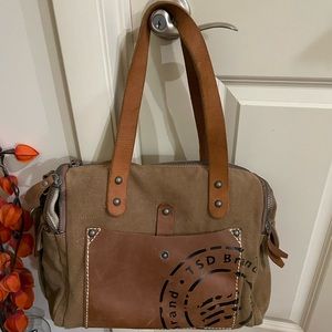TSD Brand Super Horse Canvas & Leather Convertible Satchel Bag